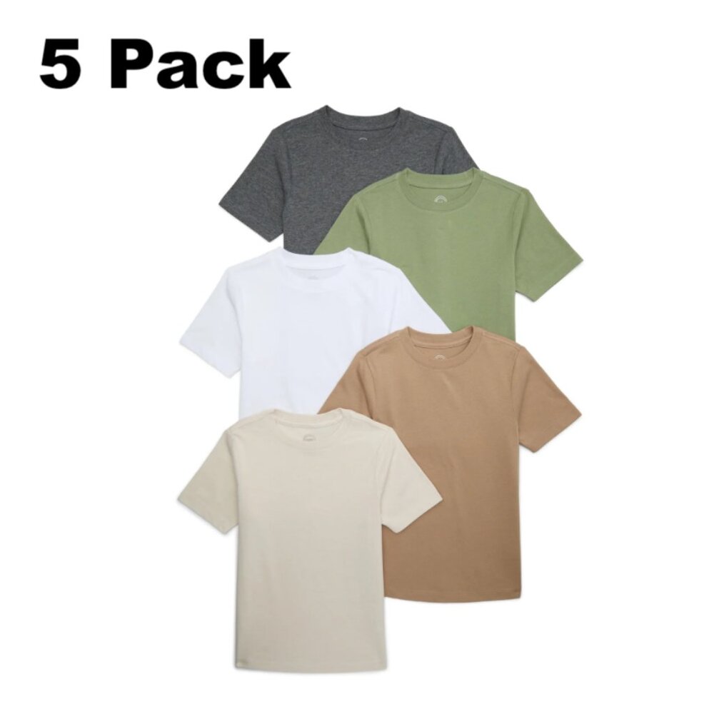 Wonder Nation Boys Kid Tough Tee with Short Sleeves, 5-Pack